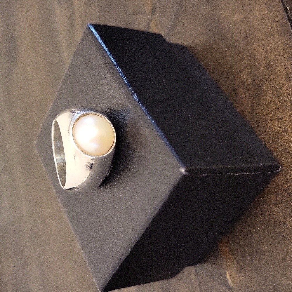 Solid Sterling Silver Cultured Pearl Gypsy Mounted Ring